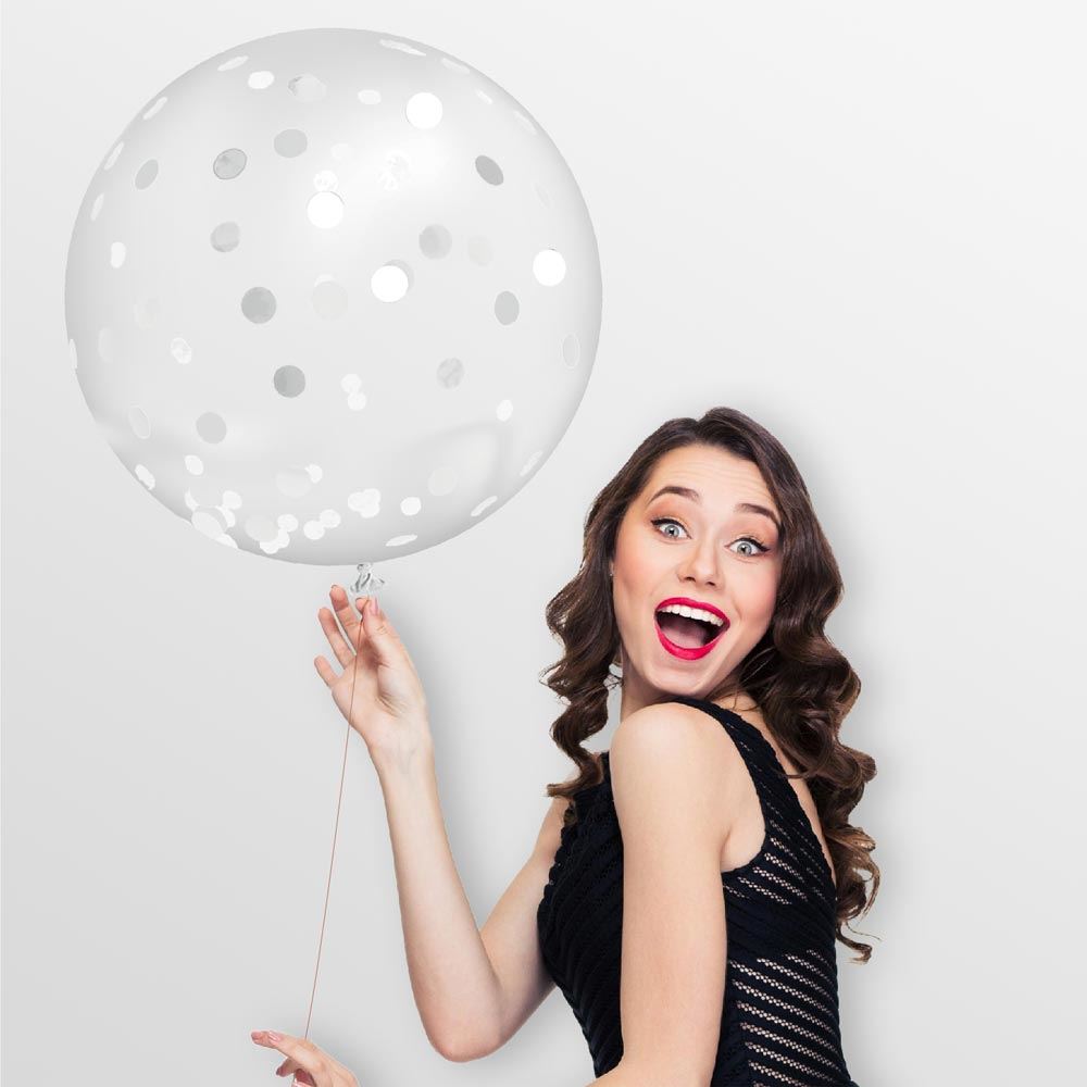 Ballon Transparent Géant 100 cm avec Confettis Blancs