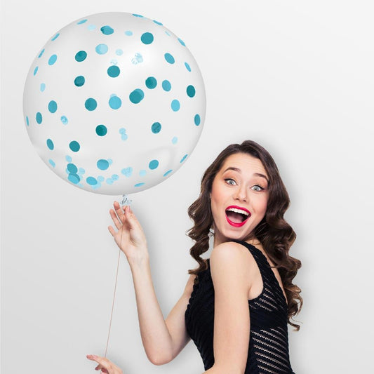 Ballon Transparent Géant 100 cm avec Confettis Bleus