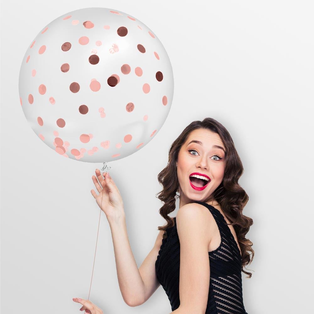Ballon Transparent Géant 100 cm avec Confettis Or Rose