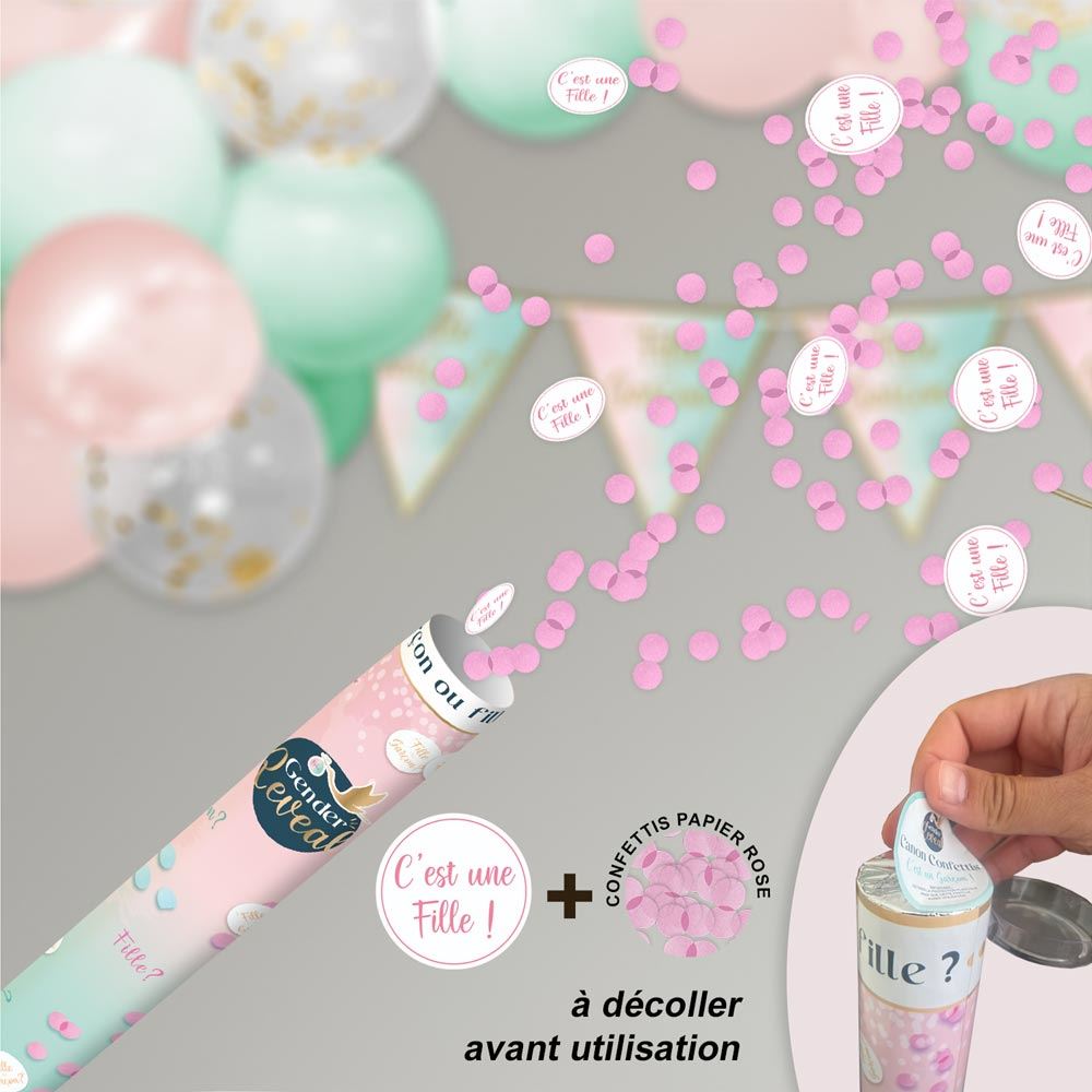 Canon à Confettis Gender Reveal Fille 80cm