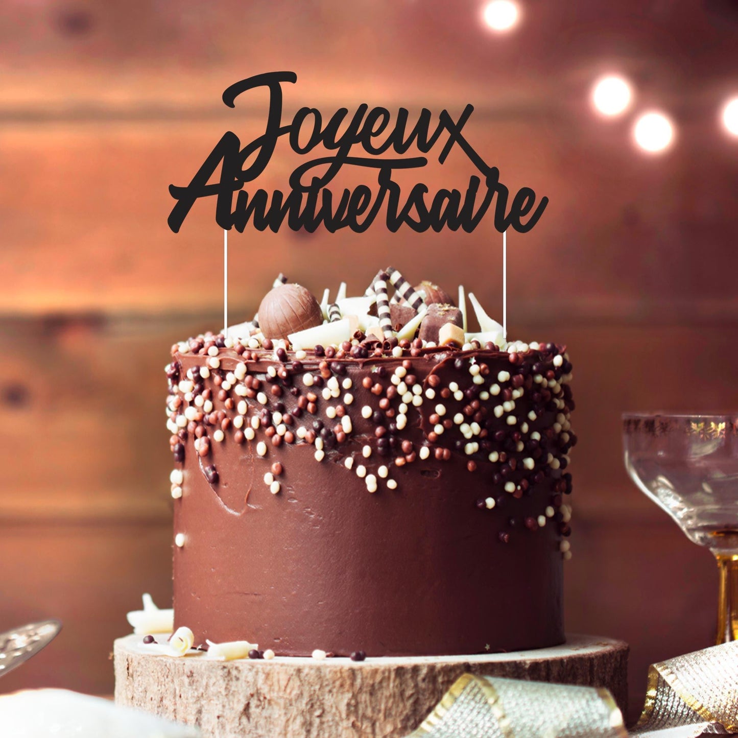 Topper Gâteau "Joyeux Anniversaire" Carton Chocolat