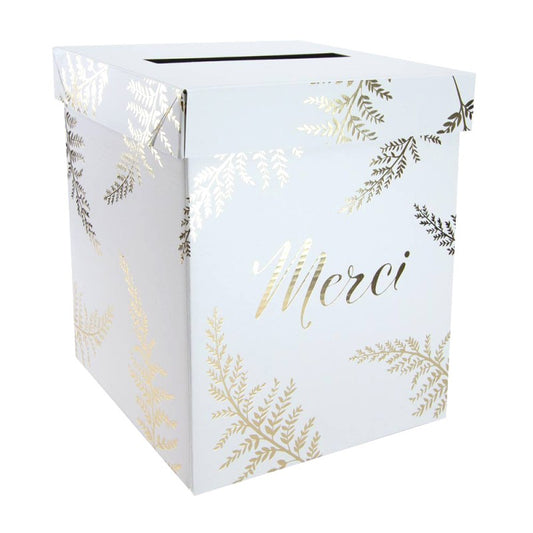 Urne de Mariage Blanche et Or avec Inscription "Merci"