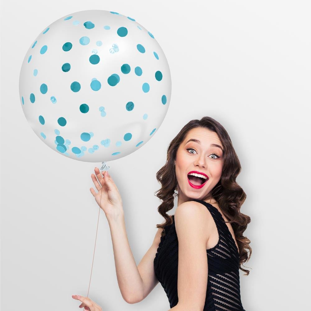 Ballon Transparent Géant 100 cm avec Confettis Bleus