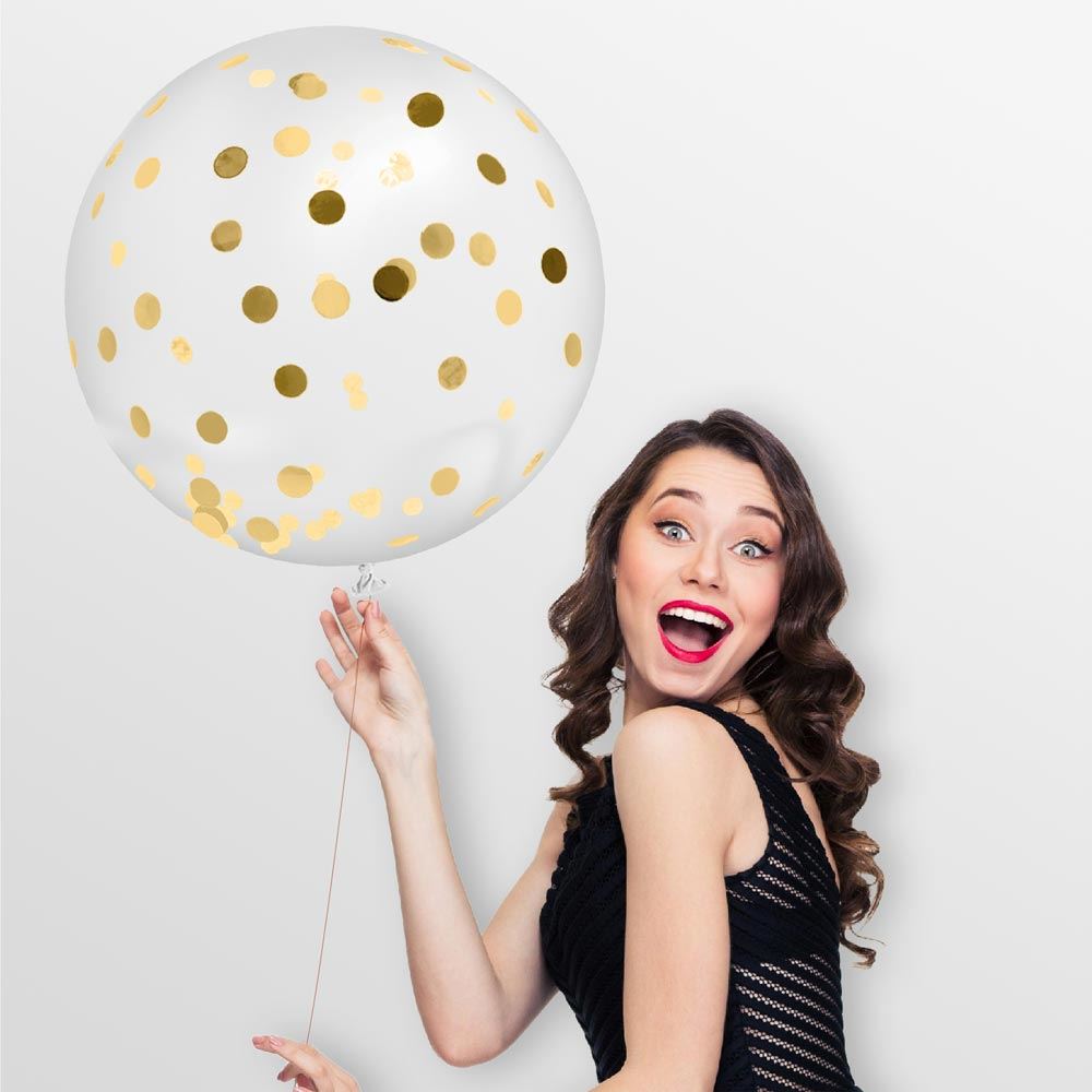 Ballon Transparent Géant 100 cm avec Confettis Dorés
