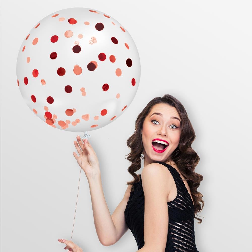 Ballon Transparent Géant 100 cm avec Confettis Rouges