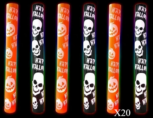 Lot de 10 Bâtons Lumineux LED en Mousse Halloween Multicolores 47cm (Citrouilles & Crânes)