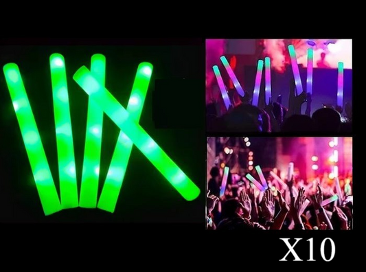 Lot de 10 Bâtons Lumineux LED en Mousse Vert 47cm