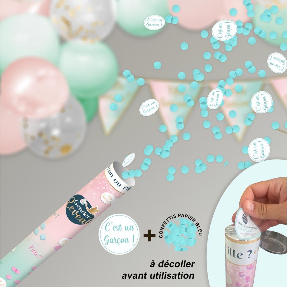 Canon à Confettis Gender Reveal Garçon 80cm