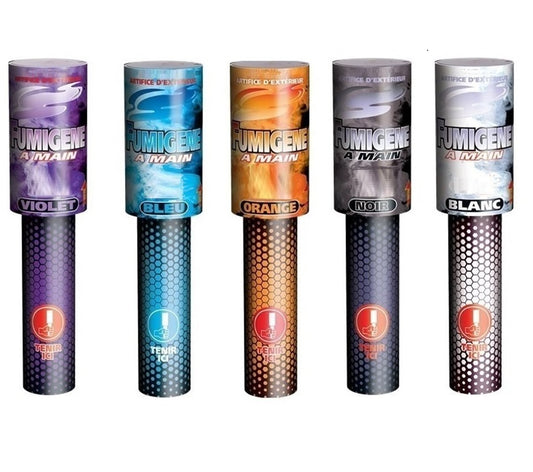 Lot de 5 Fumigènes Colorés 45 Secondes – Bleu, Blanc, Violet, Orange, Noir