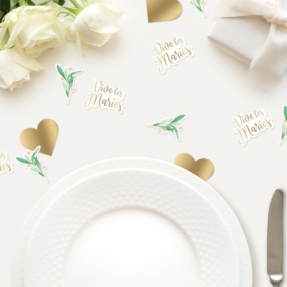 Décoration de Table Mariage 60 PCS – Cœurs, Tiges d’Olivier et "Vive les Mariés"